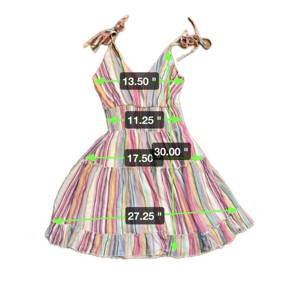 Main Strip Striped Tiered Tie Strap Mini A Line V Neck Dress Women’s Size S - Picture 5 of 5
